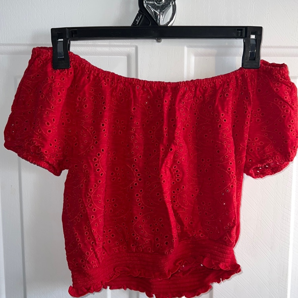 Off the shoulder red Hollister crop Top